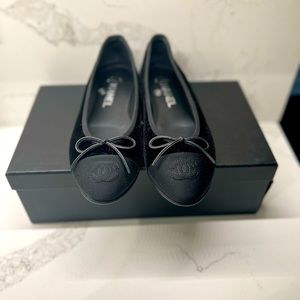 Chanel black velvet flats.
